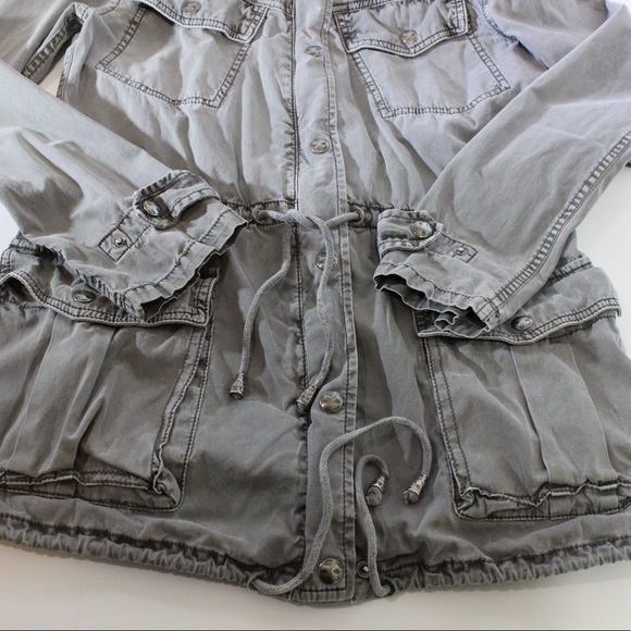 TALULA Aritzia Utility Jacket Light 100% Cotton Distressed Grey Oversized XXS - Picture 4 of 11